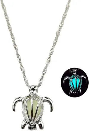 Turtle Pendant Necklace Glowing Blue Green Turtle Necklace Beach Surfer Necklace for Women Men Birthday Jewelry Gift