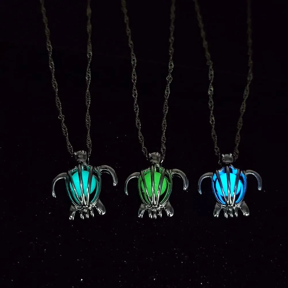 Turtle Pendant Necklace Glowing Blue Green Turtle Necklace Beach Surfer Necklace for Women Men Birthday Jewelry Gift