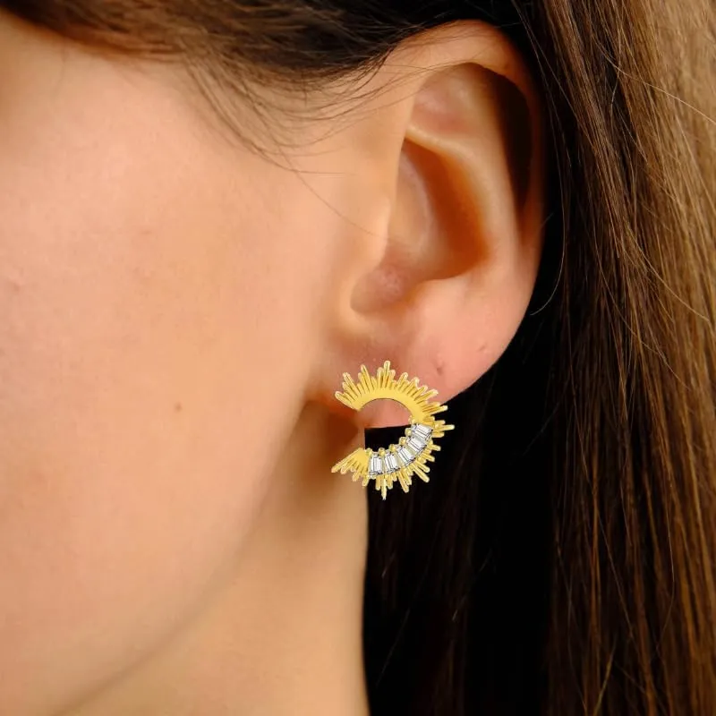 Two Tone Small Hoop Huggie Earrings, Gold&Sliver Earrings|Sun Hoop Earrings|Star Cross Dangle with CZ|Square Shell Drop Stud Earrings|14K&18K Gold-Plated Earrings Jewelry Women Birthday Gifts