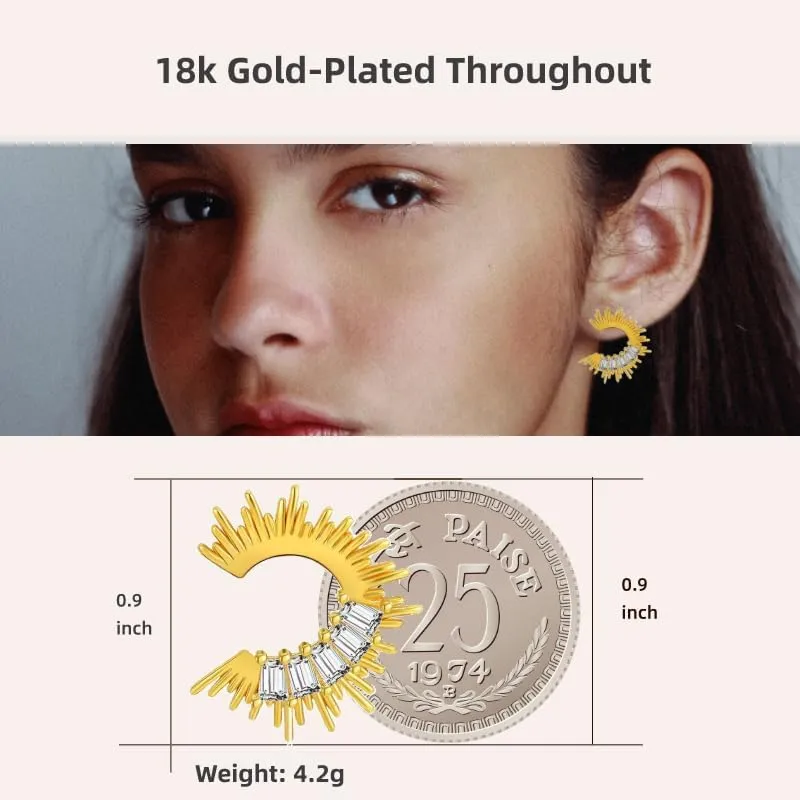 Two Tone Small Hoop Huggie Earrings, Gold&Sliver Earrings|Sun Hoop Earrings|Star Cross Dangle with CZ|Square Shell Drop Stud Earrings|14K&18K Gold-Plated Earrings Jewelry Women Birthday Gifts