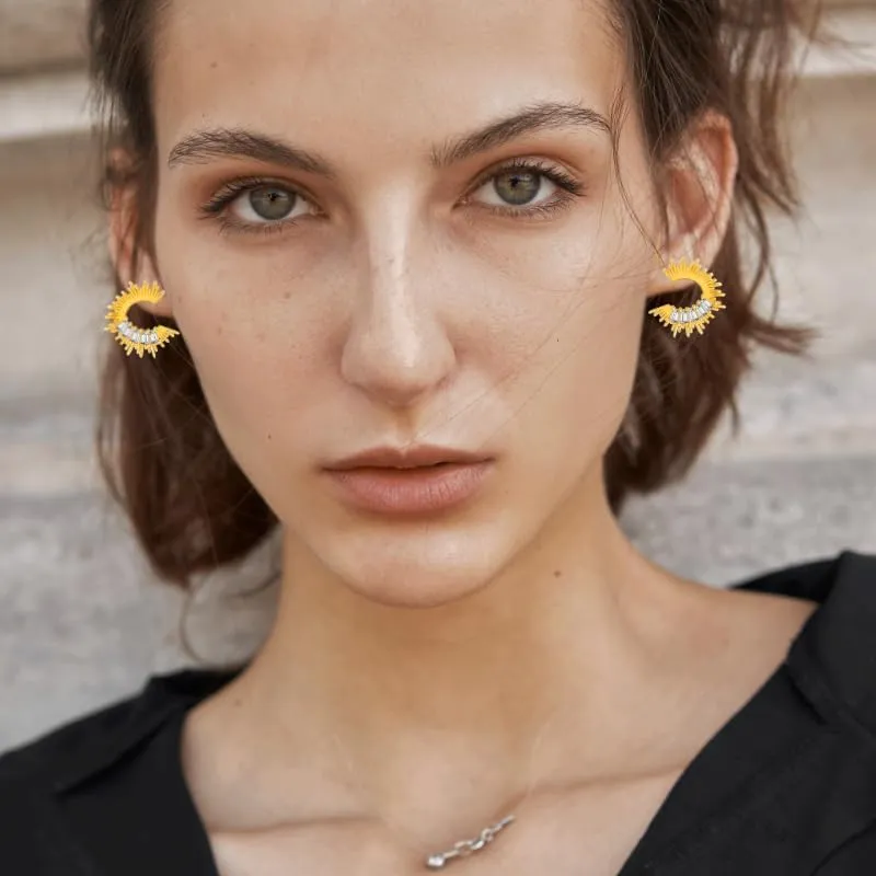 Two Tone Small Hoop Huggie Earrings, Gold&Sliver Earrings|Sun Hoop Earrings|Star Cross Dangle with CZ|Square Shell Drop Stud Earrings|14K&18K Gold-Plated Earrings Jewelry Women Birthday Gifts
