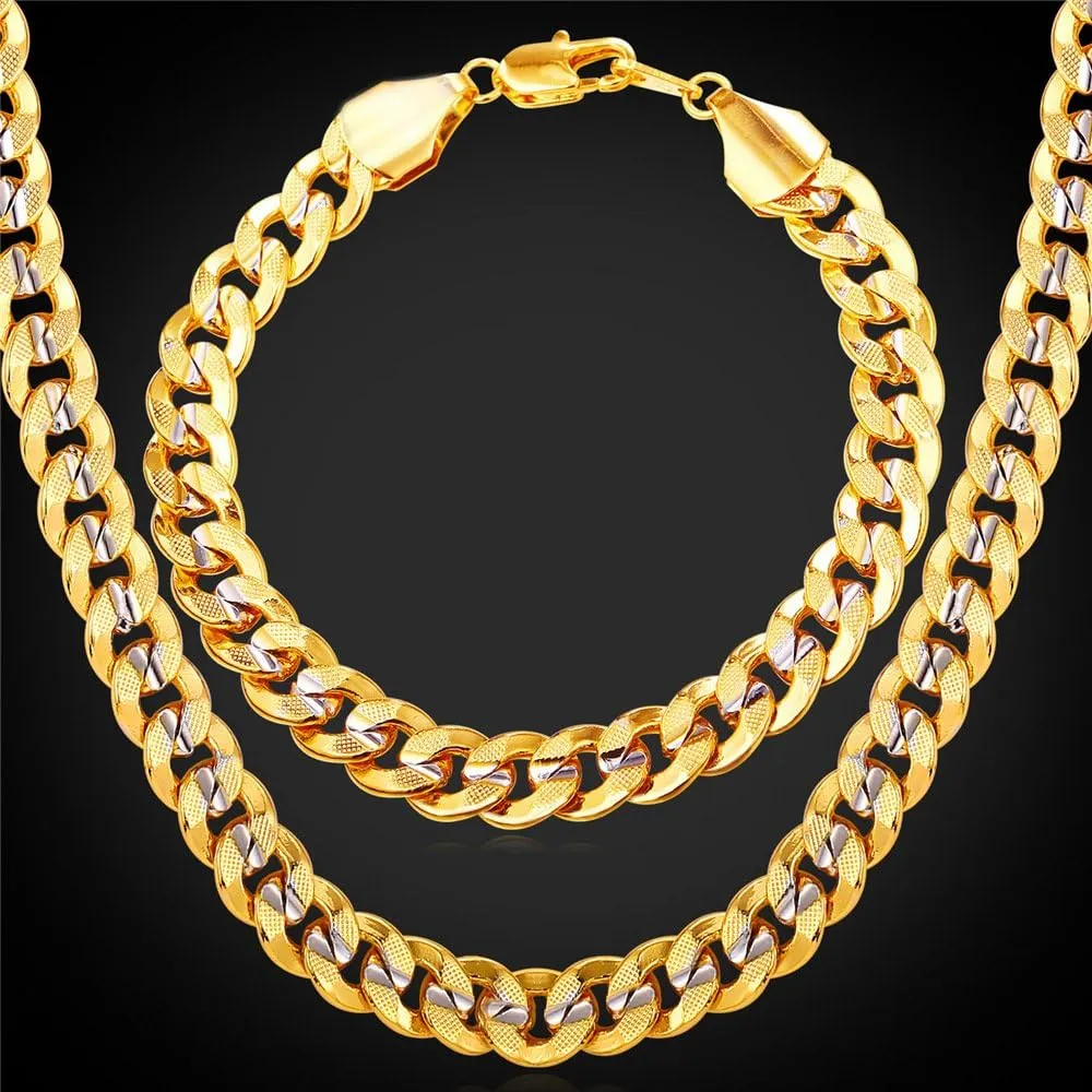 U7 Diamond Cut Miami Cuban Link Chain for Men Women Stainless Steel Curb Chain Necklace, Cool Hip Hop Jewelry Silver/Black/18K Gold Plated Chains, Width 3/6/9/12mm,18/20/22/24/26/28/30 Inch