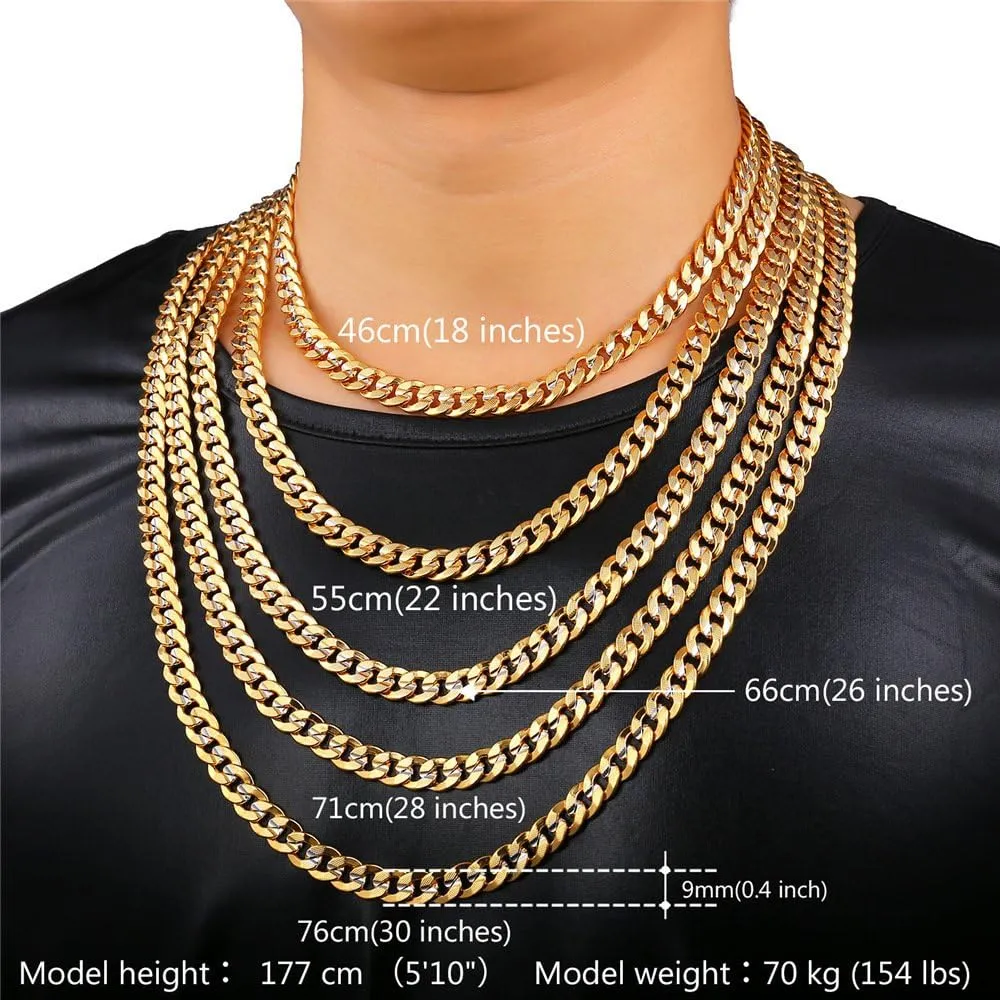 U7 Diamond Cut Miami Cuban Link Chain for Men Women Stainless Steel Curb Chain Necklace, Cool Hip Hop Jewelry Silver/Black/18K Gold Plated Chains, Width 3/6/9/12mm,18/20/22/24/26/28/30 Inch