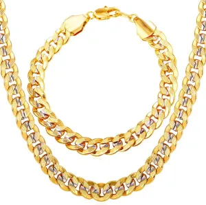 U7 Diamond Cut Miami Cuban Link Chain for Men Women Stainless Steel Curb Chain Necklace, Cool Hip Hop Jewelry Silver/Black/18K Gold Plated Chains, Width 3/6/9/12mm,18/20/22/24/26/28/30 Inch