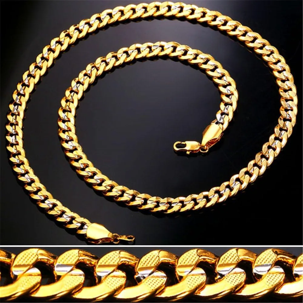 U7 Diamond Cut Miami Cuban Link Chain for Men Women Stainless Steel Curb Chain Necklace, Cool Hip Hop Jewelry Silver/Black/18K Gold Plated Chains, Width 3/6/9/12mm,18/20/22/24/26/28/30 Inch