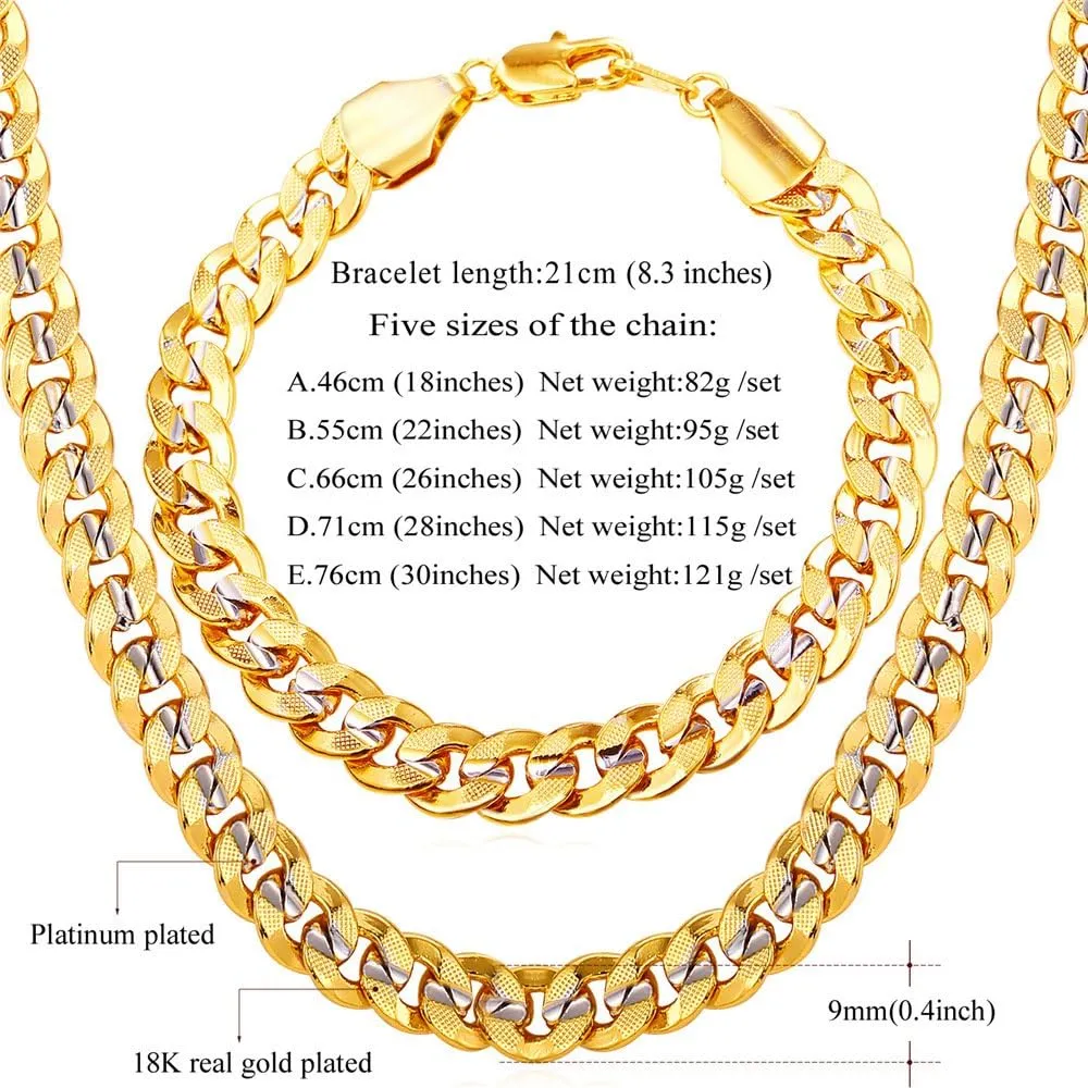 U7 Diamond Cut Miami Cuban Link Chain for Men Women Stainless Steel Curb Chain Necklace, Cool Hip Hop Jewelry Silver/Black/18K Gold Plated Chains, Width 3/6/9/12mm,18/20/22/24/26/28/30 Inch