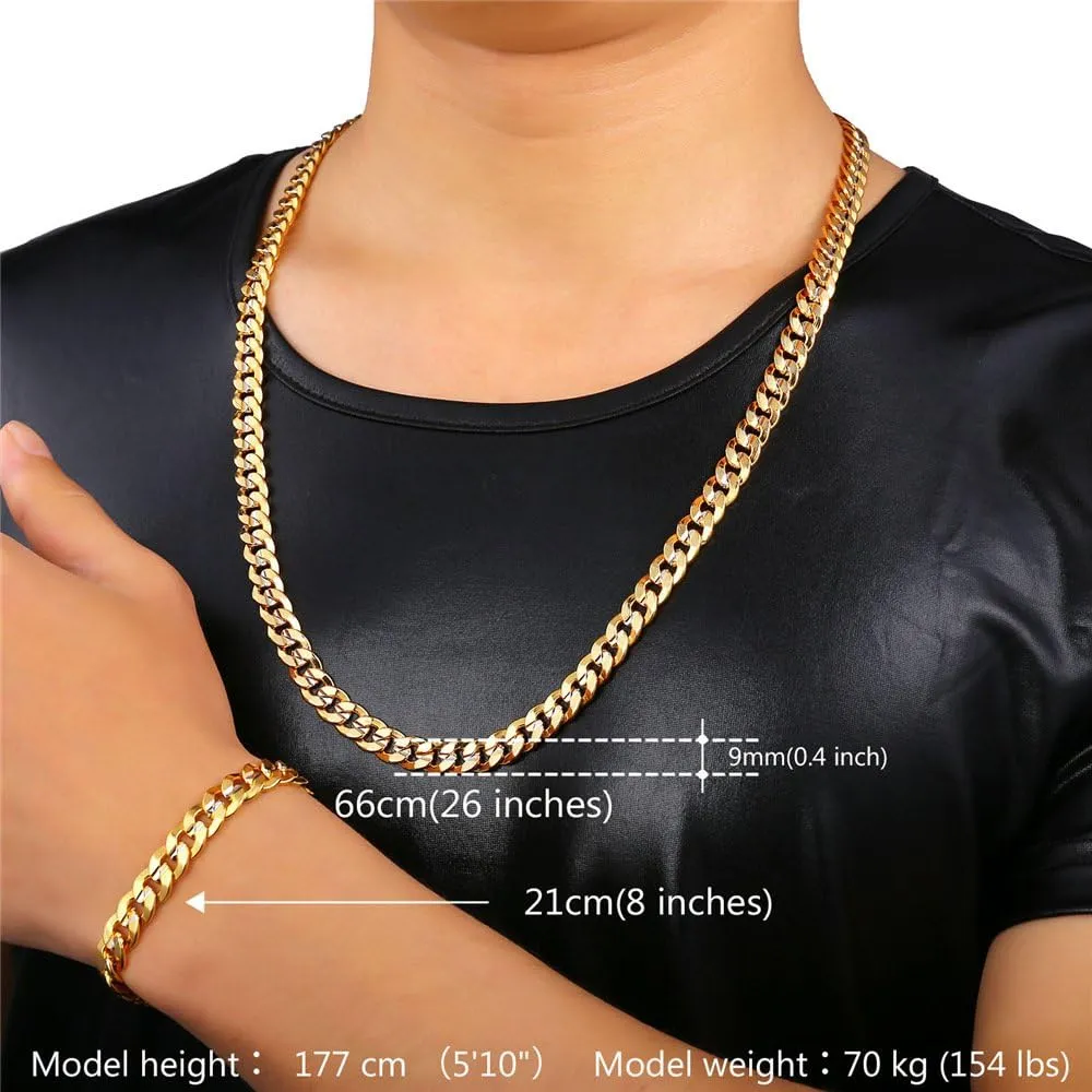 U7 Diamond Cut Miami Cuban Link Chain for Men Women Stainless Steel Curb Chain Necklace, Cool Hip Hop Jewelry Silver/Black/18K Gold Plated Chains, Width 3/6/9/12mm,18/20/22/24/26/28/30 Inch