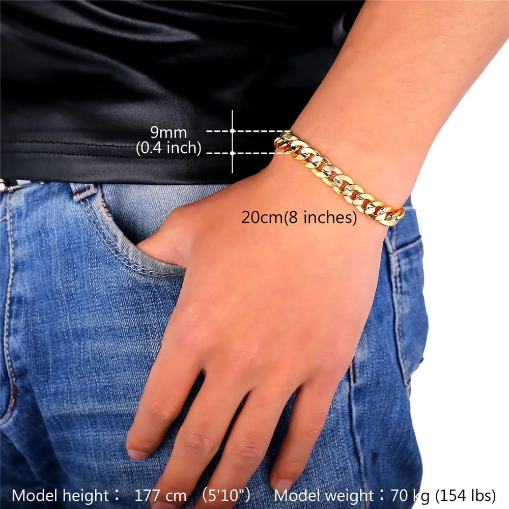 U7 Diamond Cut Miami Cuban Link Chain for Men Women Stainless Steel Curb Chain Necklace, Cool Hip Hop Jewelry Silver/Black/18K Gold Plated Chains, Width 3/6/9/12mm,18/20/22/24/26/28/30 Inch