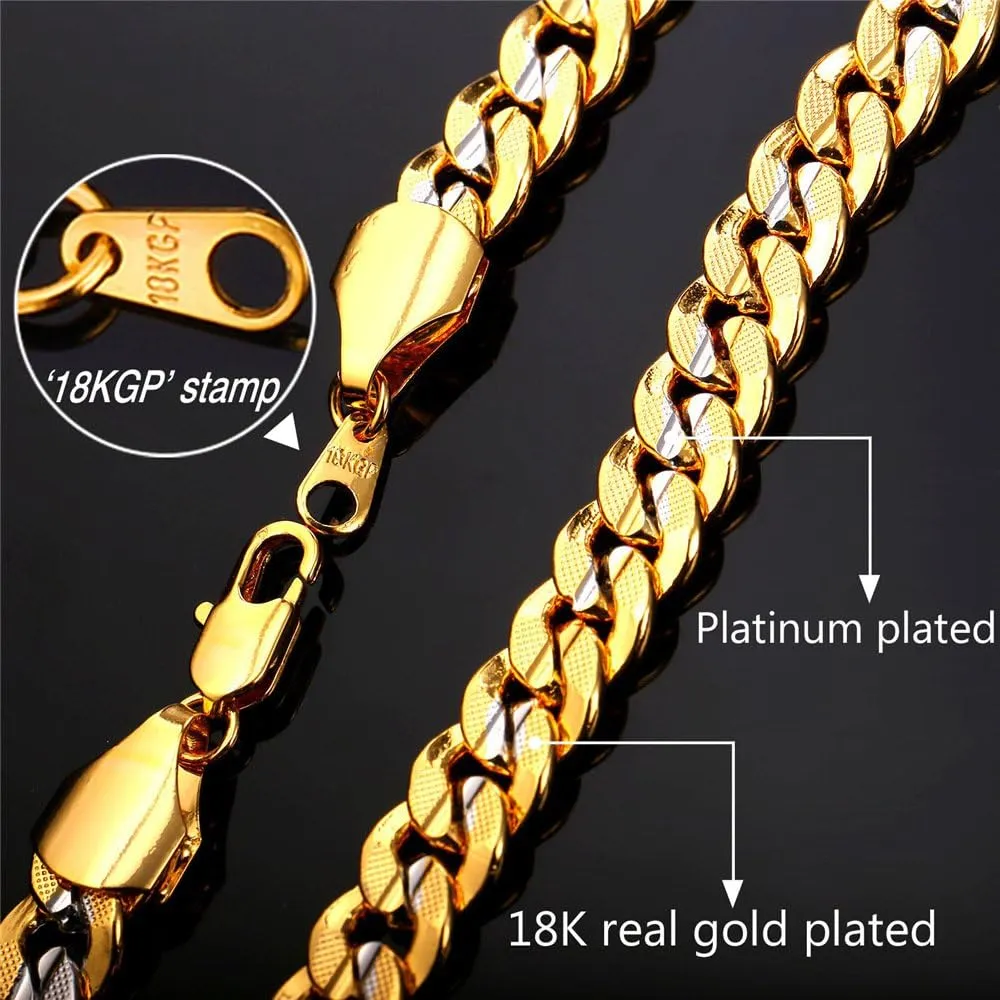 U7 Diamond Cut Miami Cuban Link Chain for Men Women Stainless Steel Curb Chain Necklace, Cool Hip Hop Jewelry Silver/Black/18K Gold Plated Chains, Width 3/6/9/12mm,18/20/22/24/26/28/30 Inch