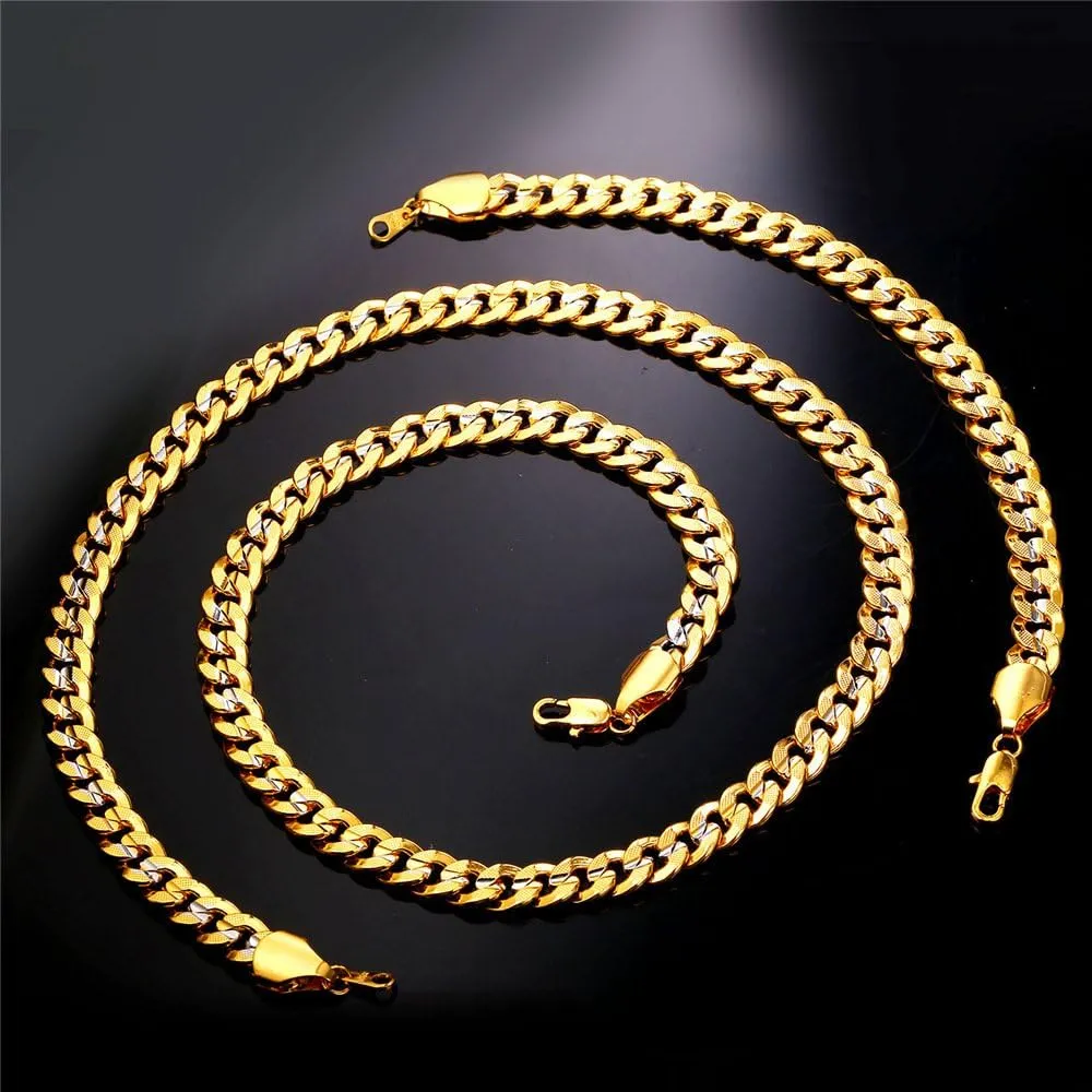 U7 Diamond Cut Miami Cuban Link Chain for Men Women Stainless Steel Curb Chain Necklace, Cool Hip Hop Jewelry Silver/Black/18K Gold Plated Chains, Width 3/6/9/12mm,18/20/22/24/26/28/30 Inch