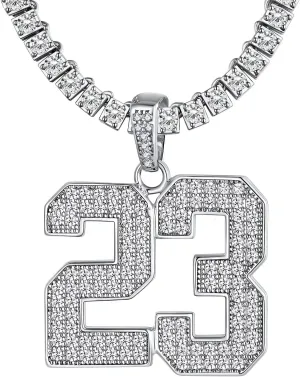U7 Initial Number Necklace for Men Women, 18K Gold Plated Bling CZ Iced Out Hip Hop Jersey Number Pendant A-Z 26 Letter Necklace, Number 0-9 Pendants with Chain