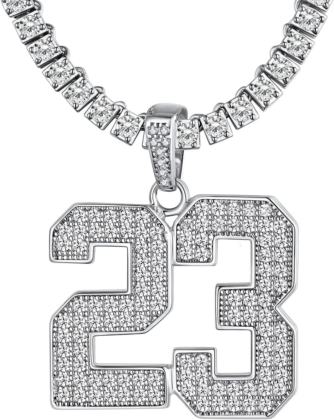 U7 Initial Number Necklace for Men Women, 18K Gold Plated Bling CZ Iced Out Hip Hop Jersey Number Pendant A-Z 26 Letter Necklace, Number 0-9 Pendants with Chain