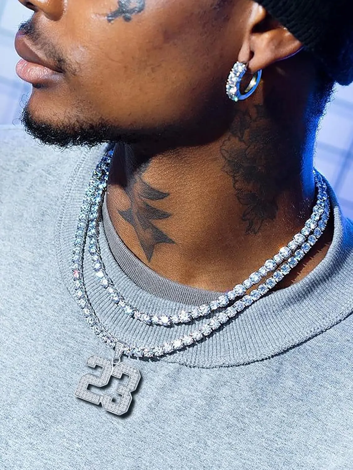 U7 Initial Number Necklace for Men Women, 18K Gold Plated Bling CZ Iced Out Hip Hop Jersey Number Pendant A-Z 26 Letter Necklace, Number 0-9 Pendants with Chain