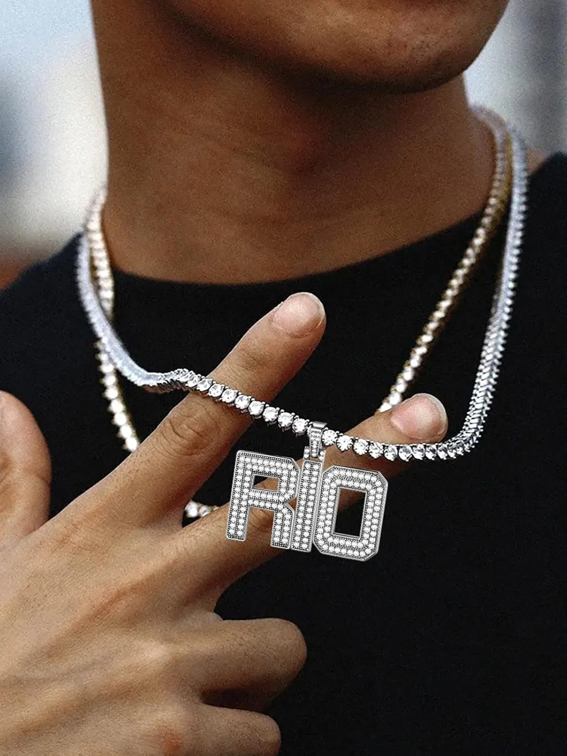 U7 Initial Number Necklace for Men Women, 18K Gold Plated Bling CZ Iced Out Hip Hop Jersey Number Pendant A-Z 26 Letter Necklace, Number 0-9 Pendants with Chain