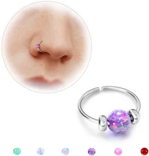 UBGICIG Opal Thin Nose Rings Hoops - 24G/20G 316L Surgical Steel Nose Piercing Jewelry Pink/Blue/White/Red/Purple 7mm Silver/Gold