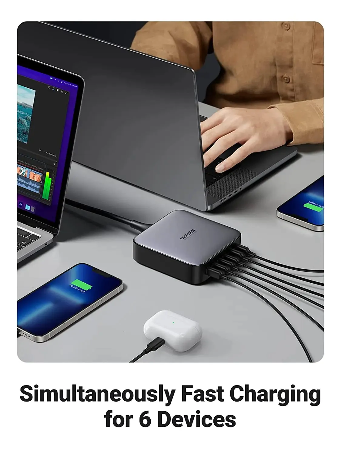 UGREEN 200W Nexode 6-Ports USB C PD Charger Support GaN II, PPS Compatible with MacBook Pro/Air M1, iPhone 13/13 Pro Max/SE 2022, iPad Pro 21 etc. (40914)