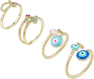 UNICRAFTALE 4Pcs Evil Eye Rings Enamel Evil Eye Open Cuff Rings Open Ring Rhinestone Rings Set Stackable Rings Hamsa Hand Ring Faith Protection Ring for Woman