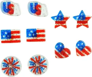 USA 2025 4th of July Gifts American Patriotic Flag Glitter Red White Blue Star Firework Acrylic Earrings for Women Independent Day Holiday Memorial Day Accessories