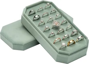 Velvet Ring Organizer Display Tray Jewelry Box Earring Holder Case for Wedding Birthday Christmas Day (Emerald Green)