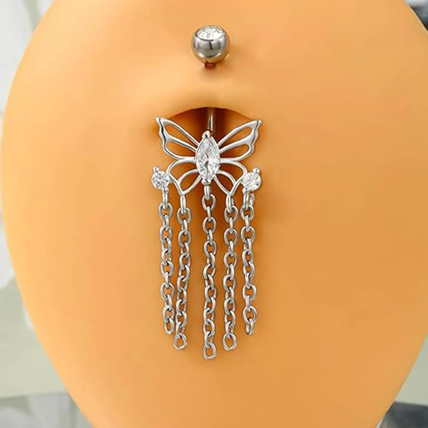 Versatile Stain Steel Heart Butterfly Belly Button Rings for Women Zircon Navel Ring Sexy Body Piercing Jewelry Gifts