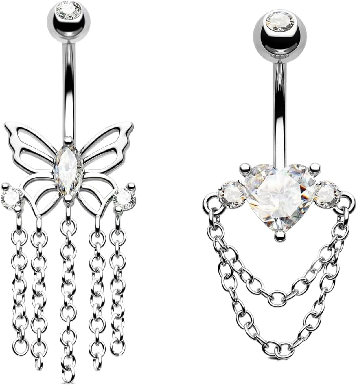 Versatile Stain Steel Heart Butterfly Belly Button Rings for Women Zircon Navel Ring Sexy Body Piercing Jewelry Gifts