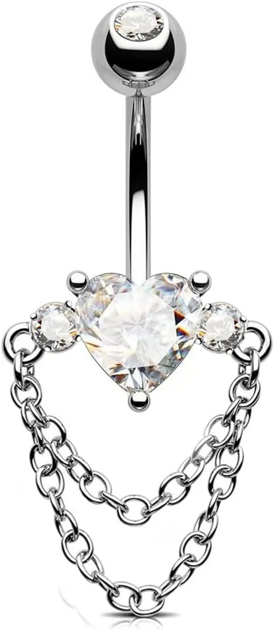 Versatile Stain Steel Heart Butterfly Belly Button Rings for Women Zircon Navel Ring Sexy Body Piercing Jewelry Gifts
