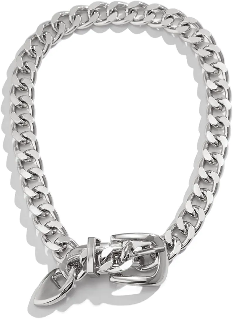 Versatile Unisex Chunky Cuban Link Choker Necklace,Silver/14K Gold Plated Bold Punk Style Thick Wide Chain Link Jewelry for Women and Men