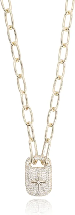 Vintage Havana Pendant Necklace Cubic Zirconia 18K Gold Plated | Paperclip Chain Necklace | Non Tarnish & Waterproof | Hypoallergenic | Gift For Her | Additional 3 Extender Included