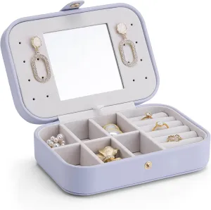 Vlando Small Travel Jewelry Box Organizer - Mirrored Jewelries Necklaces Rings Earrings Necklace Storage Case for Girls Women Vacation, Purple