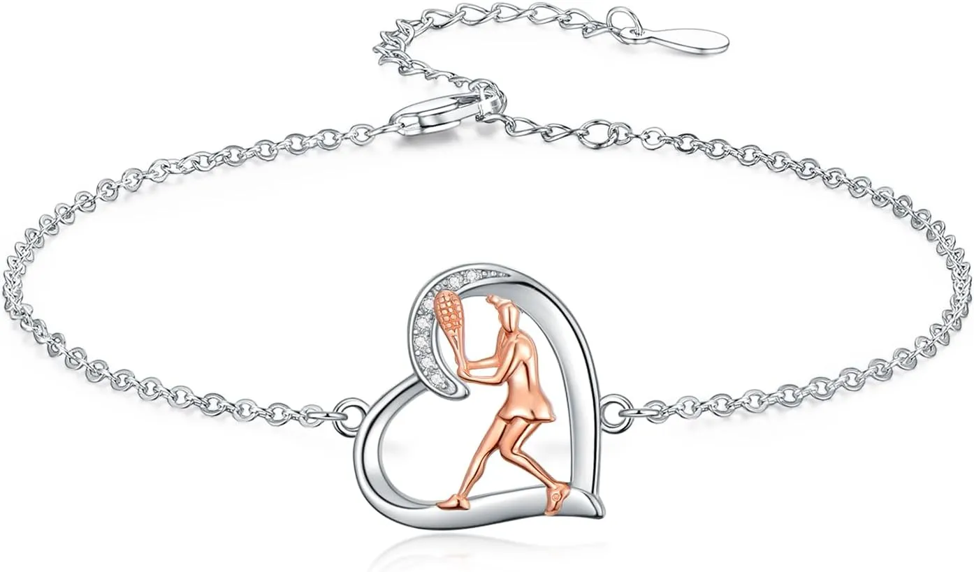 Volleyball/Tennis/Golf Bracelet 925 Sterling Sliver Heart Sports Bracelets Jewelry Gifts for Women Mom Lover Player