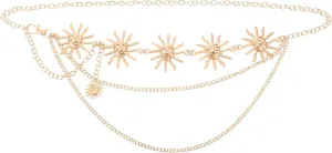 Waist Chain Belt Multilayer Gold Sun Moon Chain Belt Fashion Metal Waist Chains Bikini Hollow Out Waists Chains Adjustable Dress Body Belly Pendant for Women Dresses Jeans Trousers Jewelry Accessories
