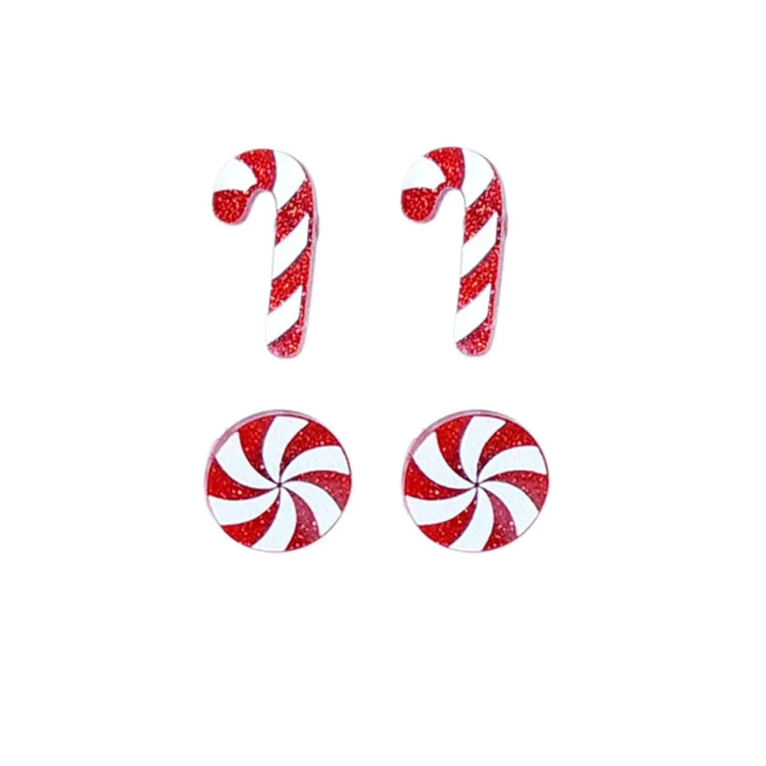 WCRAZYE Christmas Stud Earrings for Women Kids Teens Girls Red Festive Holiday Earrings Cute Christmas Hat Socks Gloves Candy Bars Snowflake Cups Earrings Christmas Jewelry (2 Pairs Candy)