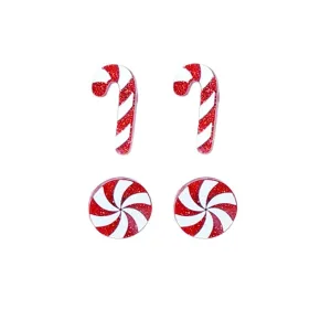 WCRAZYE Christmas Stud Earrings for Women Kids Teens Girls Red Festive Holiday Earrings Cute Christmas Hat Socks Gloves Candy Bars Snowflake Cups Earrings Christmas Jewelry (2 Pairs Candy)