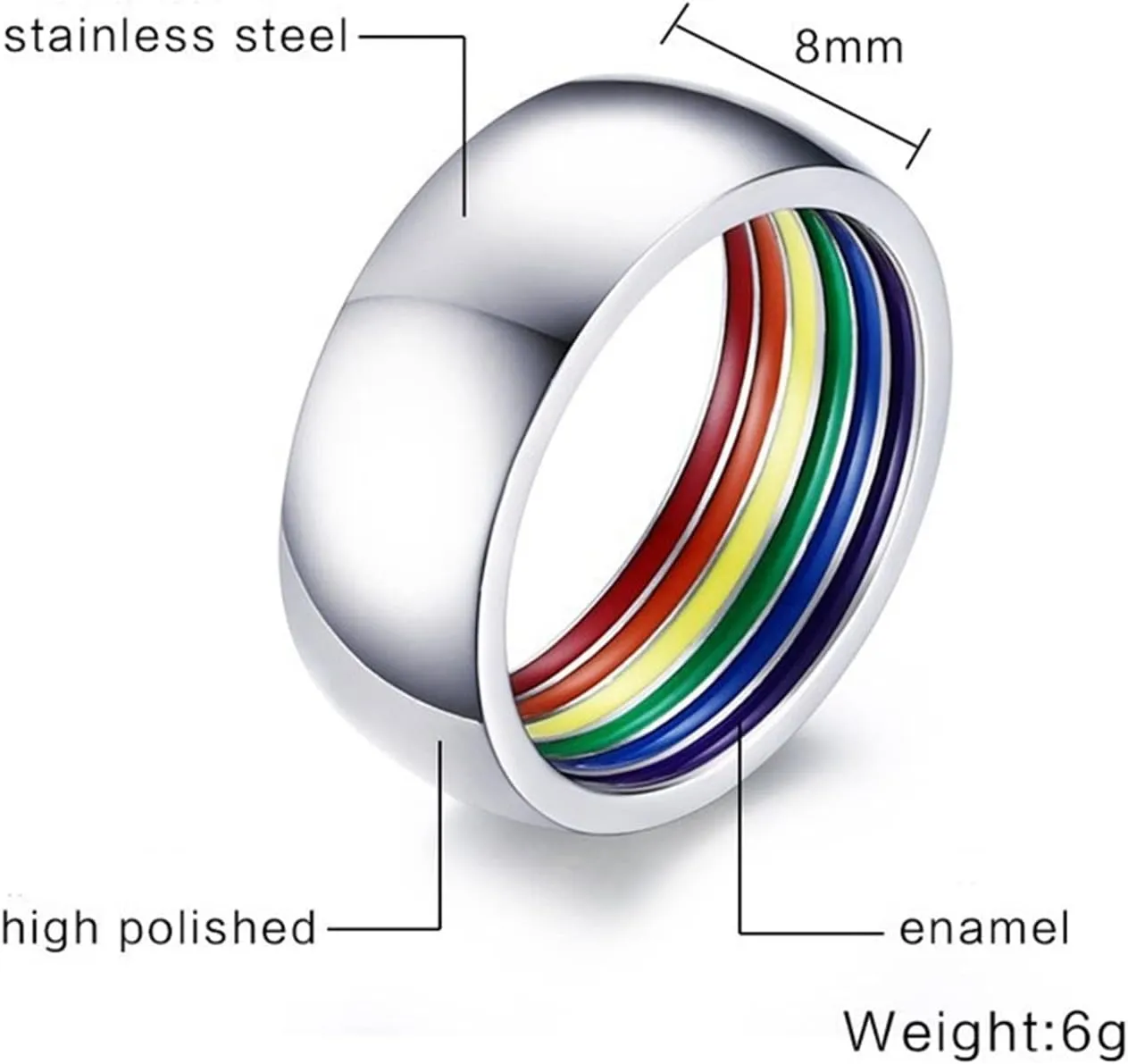 Wedding Rings Silver Ring Colorful Heart Rainbow, Stainless Steel Couple Rings