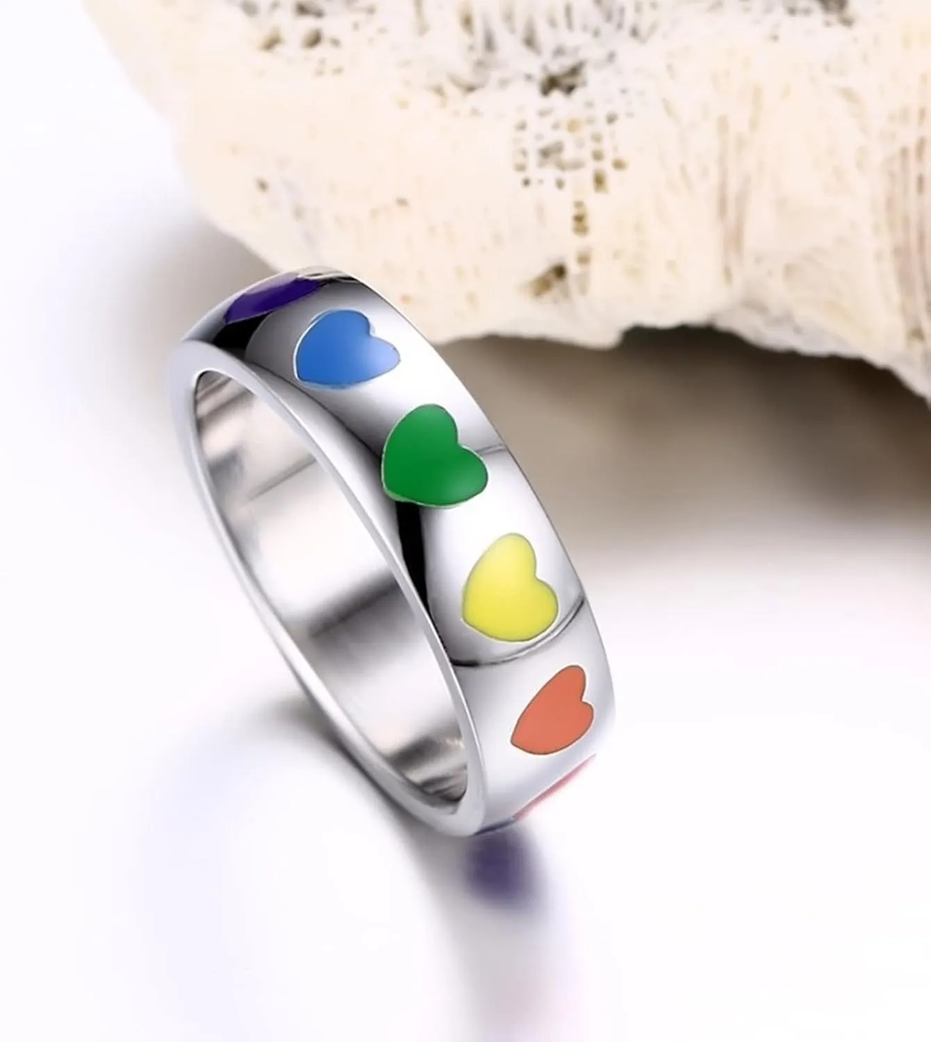 Wedding Rings Silver Ring Colorful Heart Rainbow, Stainless Steel Couple Rings