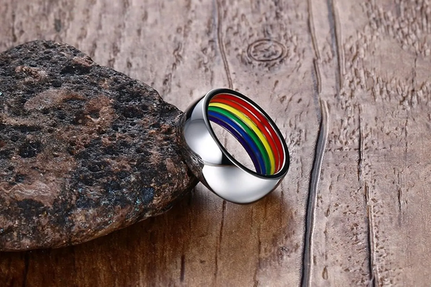 Wedding Rings Silver Ring Colorful Heart Rainbow, Stainless Steel Couple Rings