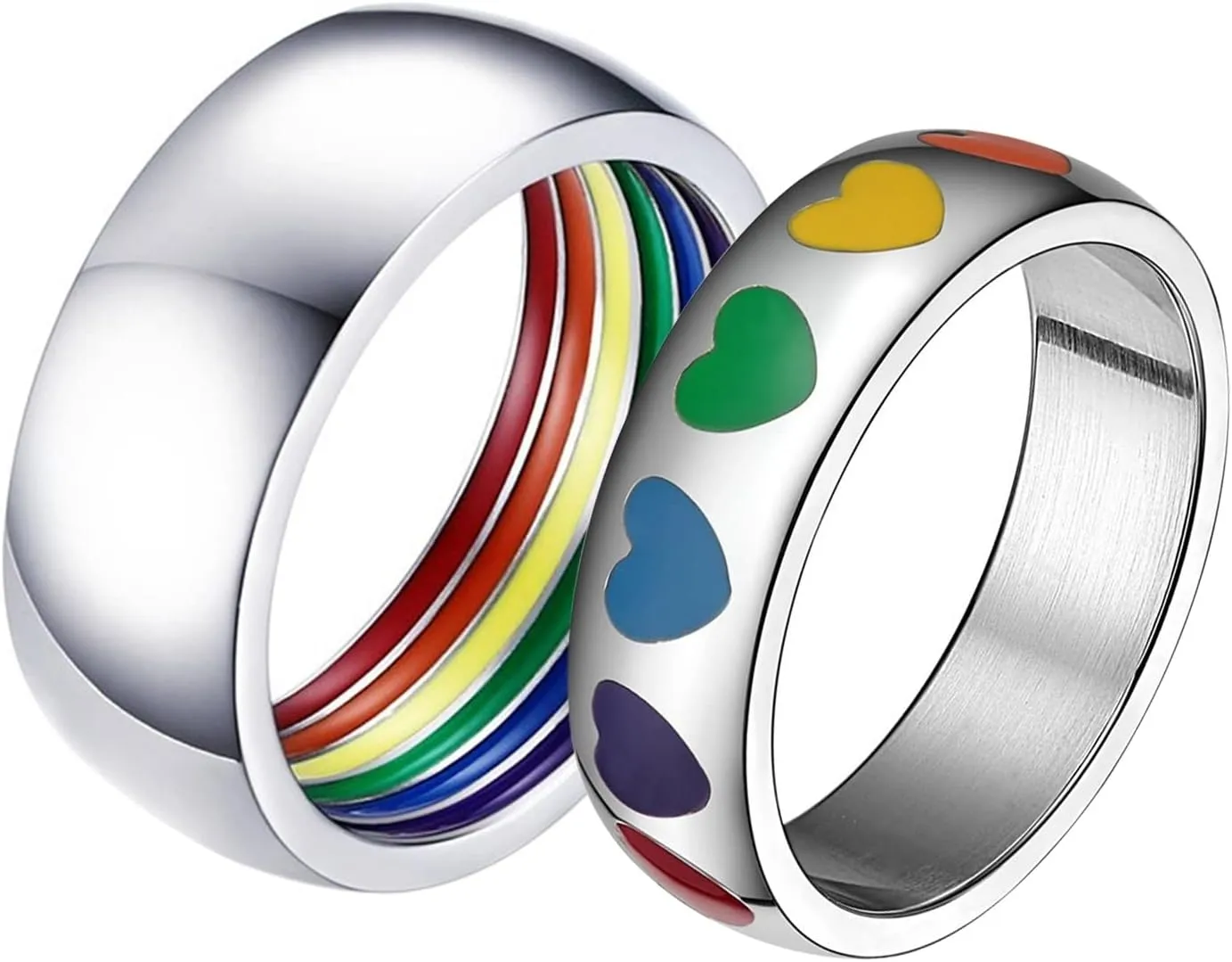 Wedding Rings Silver Ring Colorful Heart Rainbow, Stainless Steel Couple Rings