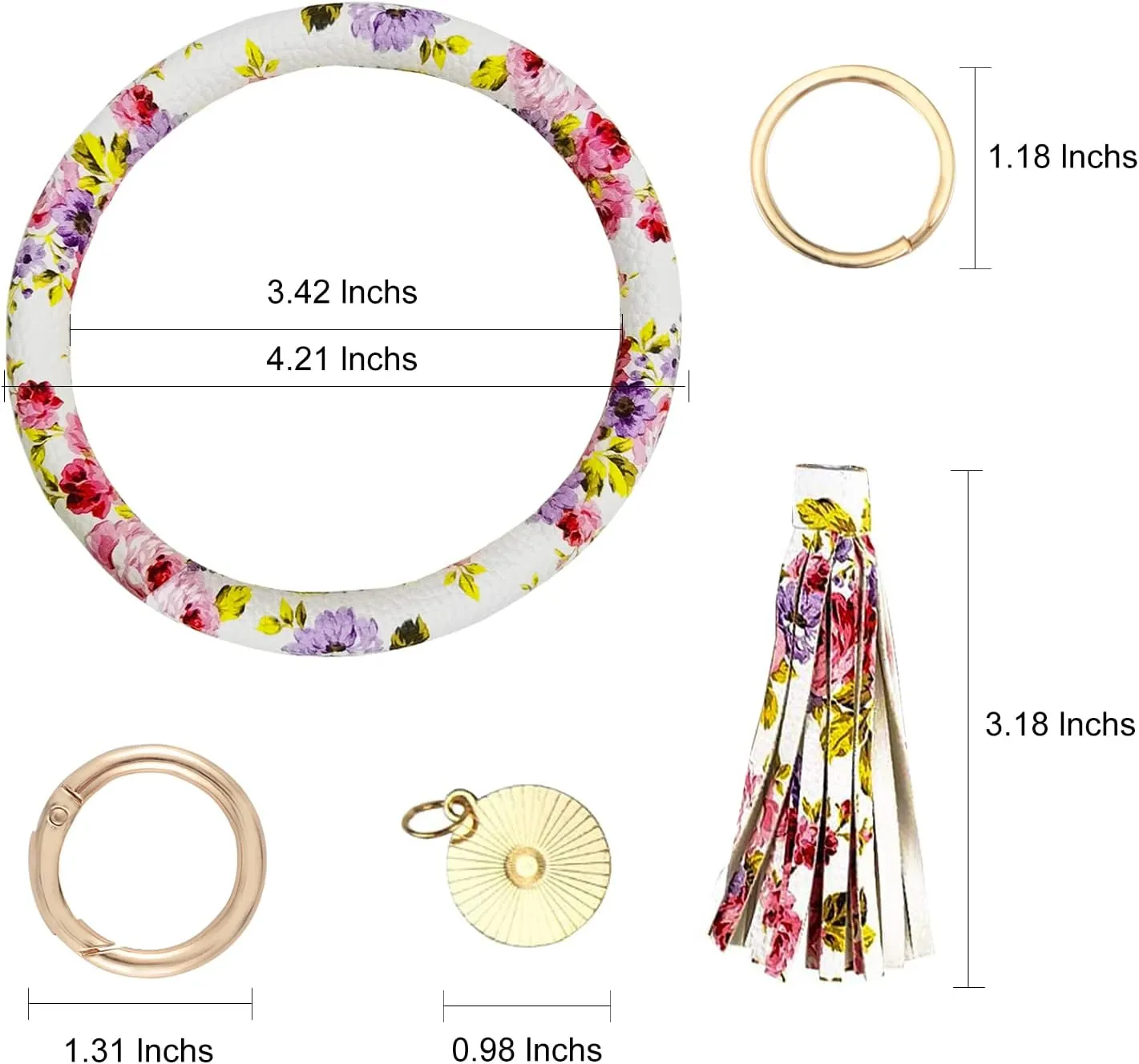 Weixiltc Large Keychain Bracelet with Tassel, Circle Leather Wristlet Key Ring for Women, Bangle Key Chains Holder for Girls