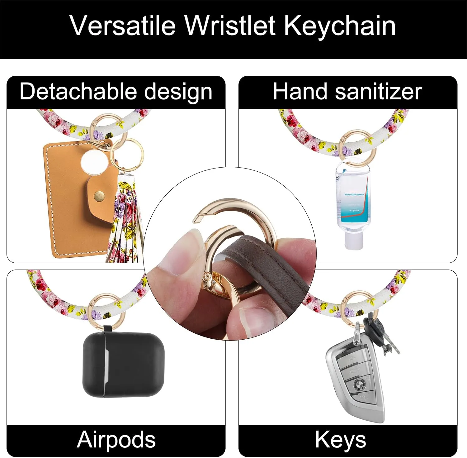 Weixiltc Large Keychain Bracelet with Tassel, Circle Leather Wristlet Key Ring for Women, Bangle Key Chains Holder for Girls