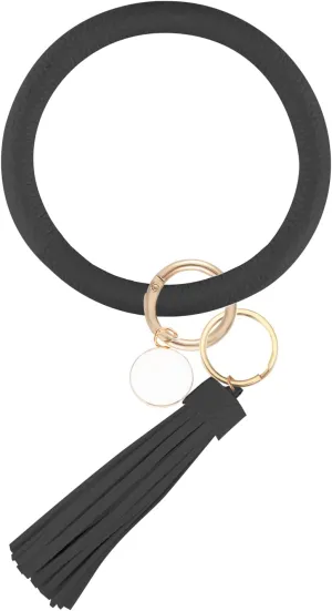 Weixiltc Large Keychain Bracelet with Tassel, Circle Leather Wristlet Key Ring for Women, Bangle Key Chains Holder for Girls