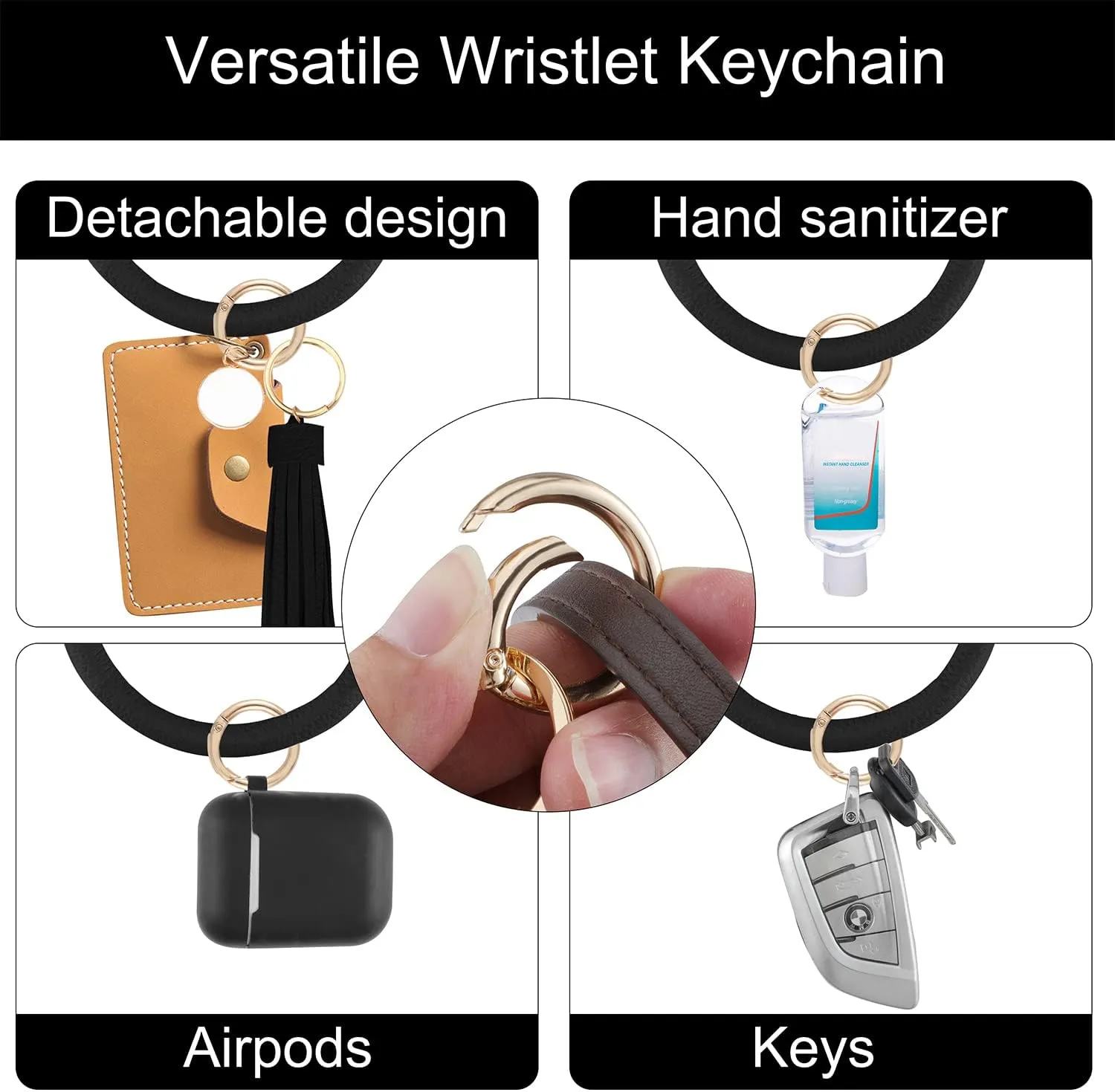Weixiltc Large Keychain Bracelet with Tassel, Circle Leather Wristlet Key Ring for Women, Bangle Key Chains Holder for Girls