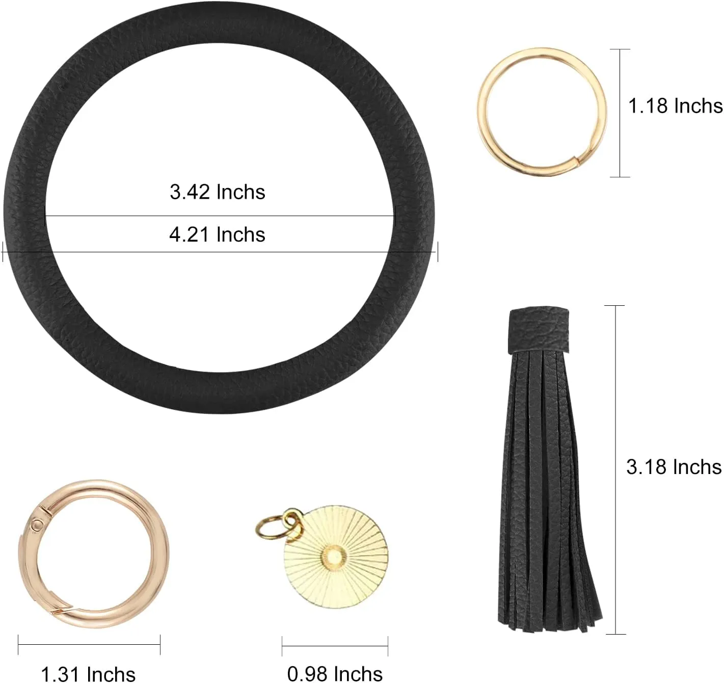 Weixiltc Large Keychain Bracelet with Tassel, Circle Leather Wristlet Key Ring for Women, Bangle Key Chains Holder for Girls