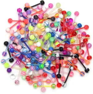 Wholesale 14g Tongue Rings Barbells Assorted Colors 110 PCS Acrylic Ball
