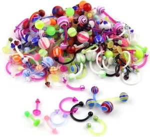 Wholesale 80 Flexible Lip Tongue Eyebrow Bar Rings Barbell Piercing Body Jewelry Multicolor