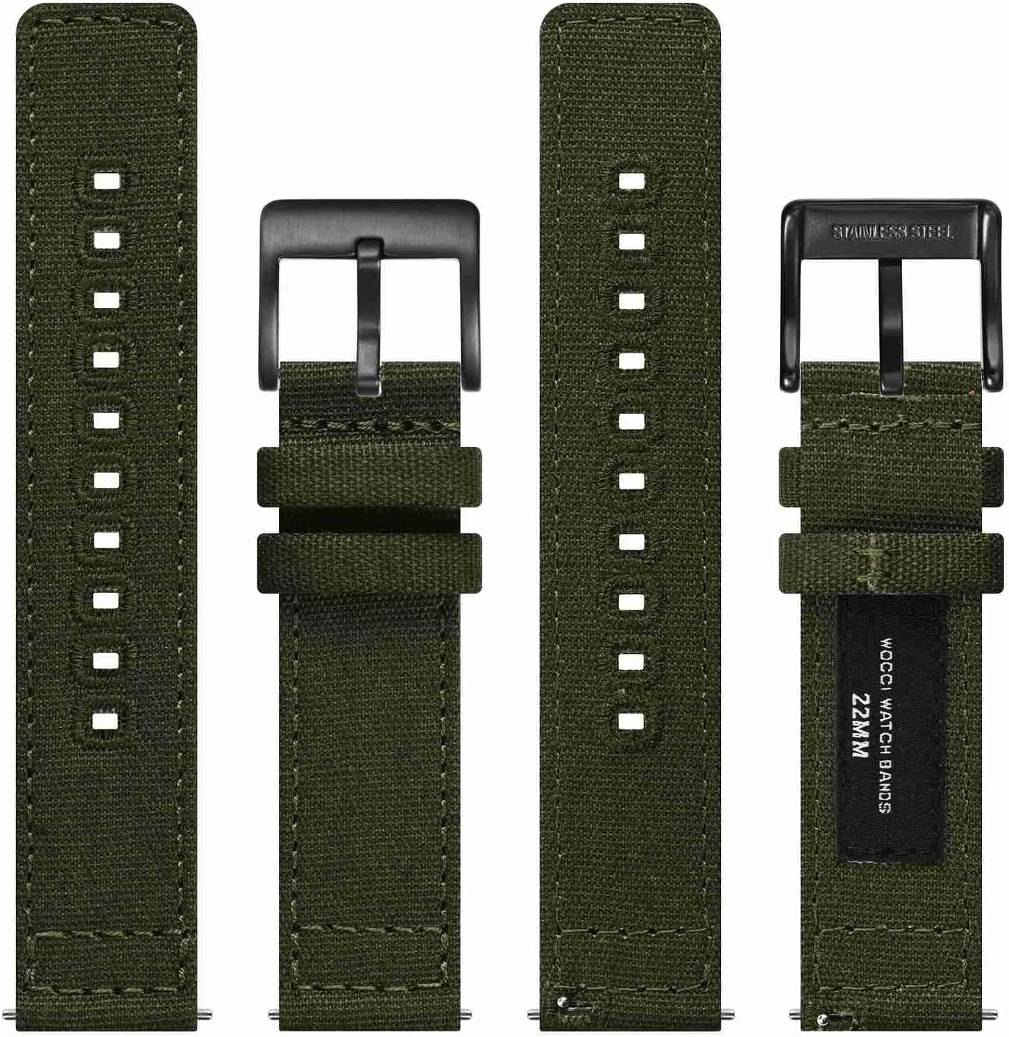 WOCCI Watch Bands, Sailcloth Canvas Fabric, Quick Release, Compatible Watch Lug Width 18mm 19mm 20mm 22mm 24mm
