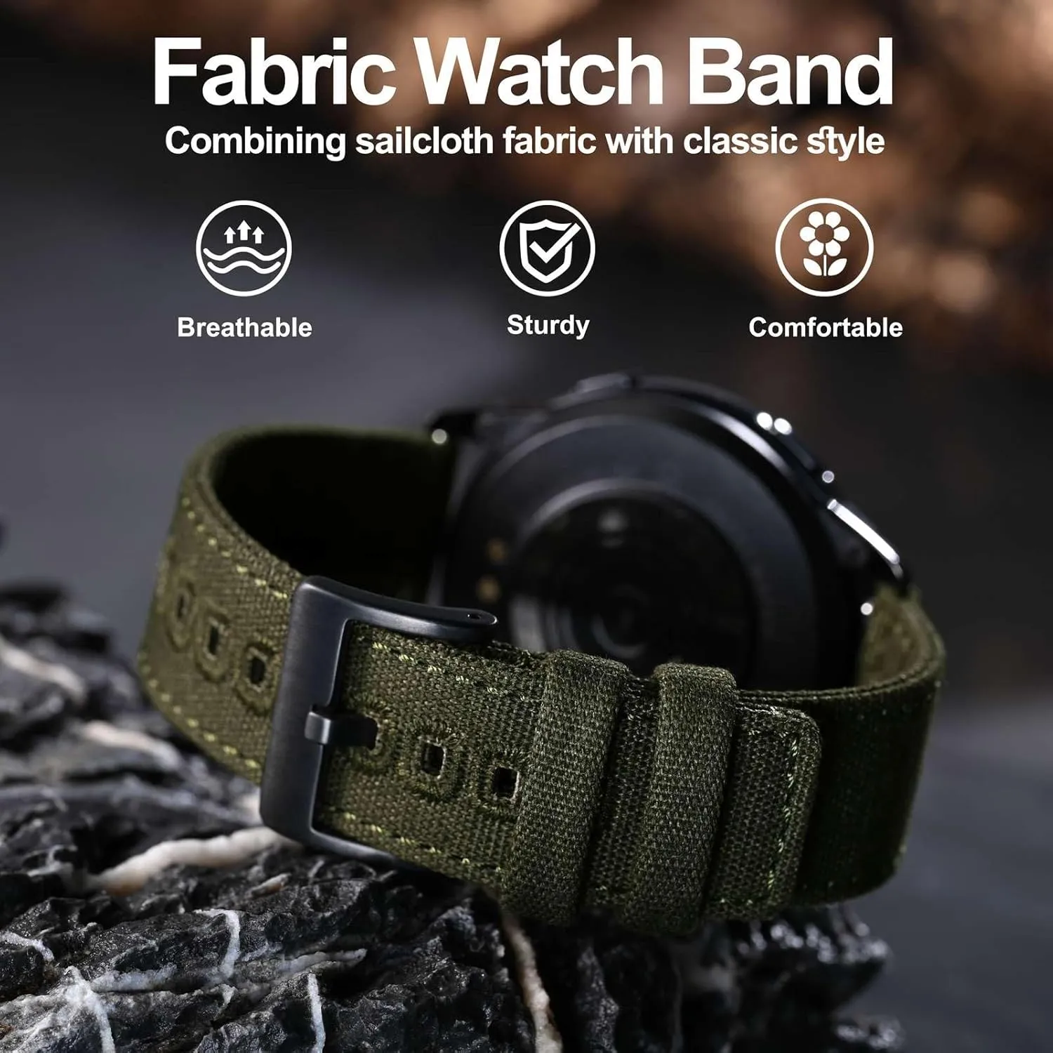 WOCCI Watch Bands, Sailcloth Canvas Fabric, Quick Release, Compatible Watch Lug Width 18mm 19mm 20mm 22mm 24mm