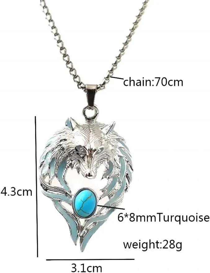 Wolf Necklace for Women Men Luminous Wolf Head Pendant Necklace Viking Wolf Stuff Gift Halloween Glow in the Dark Jewelry