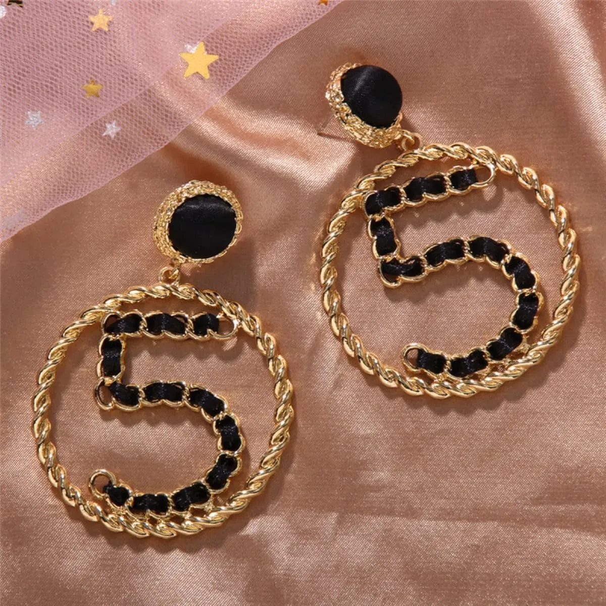Women Jewelry Simple Weaves Number 5 Big Circle Earrings