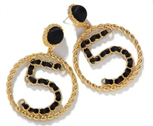 Women Jewelry Simple Weaves Number 5 Big Circle Earrings