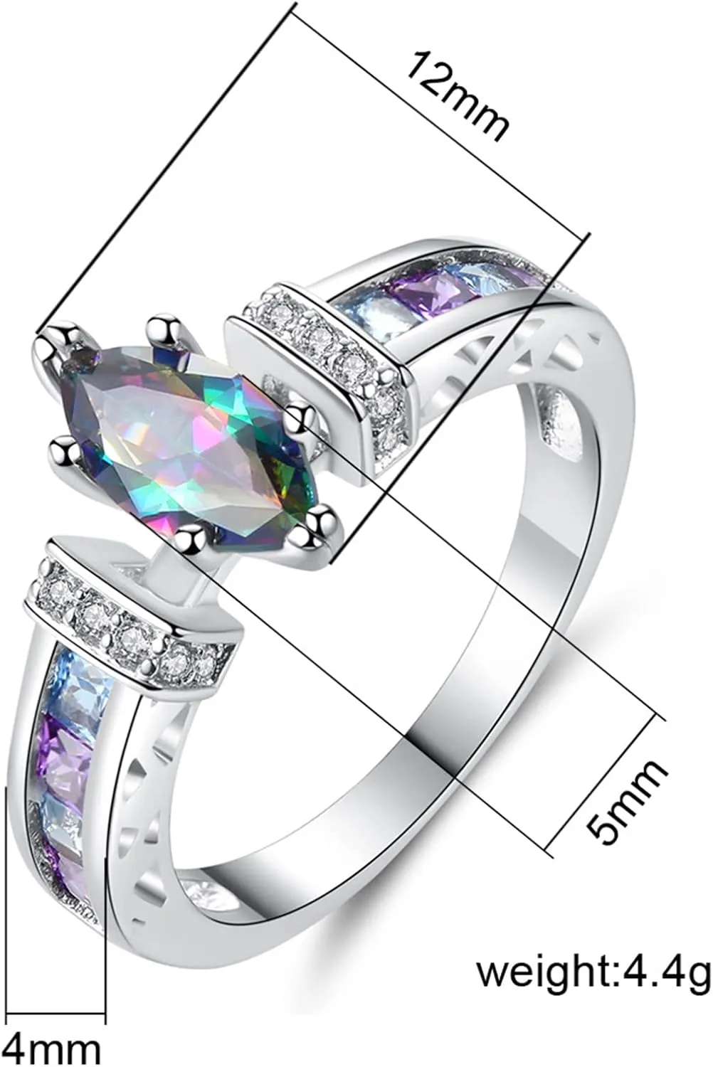 Women's Engagement Rings Fashion Jewelry 925 Sterling Silver Plated Simulated Rainbow Topaz Marquise Cut Ring